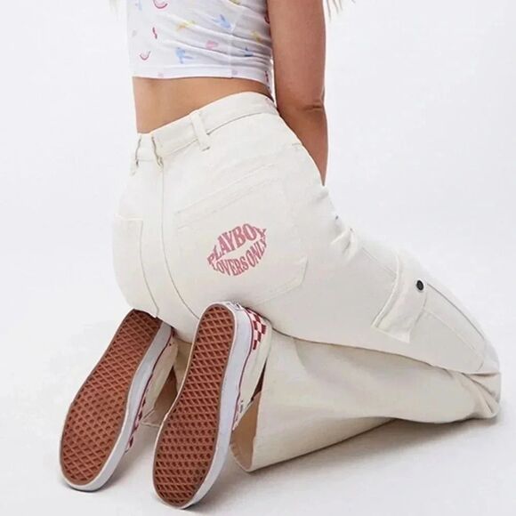 PLAYBOY x PACSUN High Waisted Wide Leg Cargo Flared Pants Size 22 - Picture 1 of 11